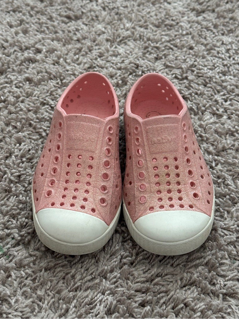 Native Kids Glitter Pink Slip-On Water Shoes with White Toe